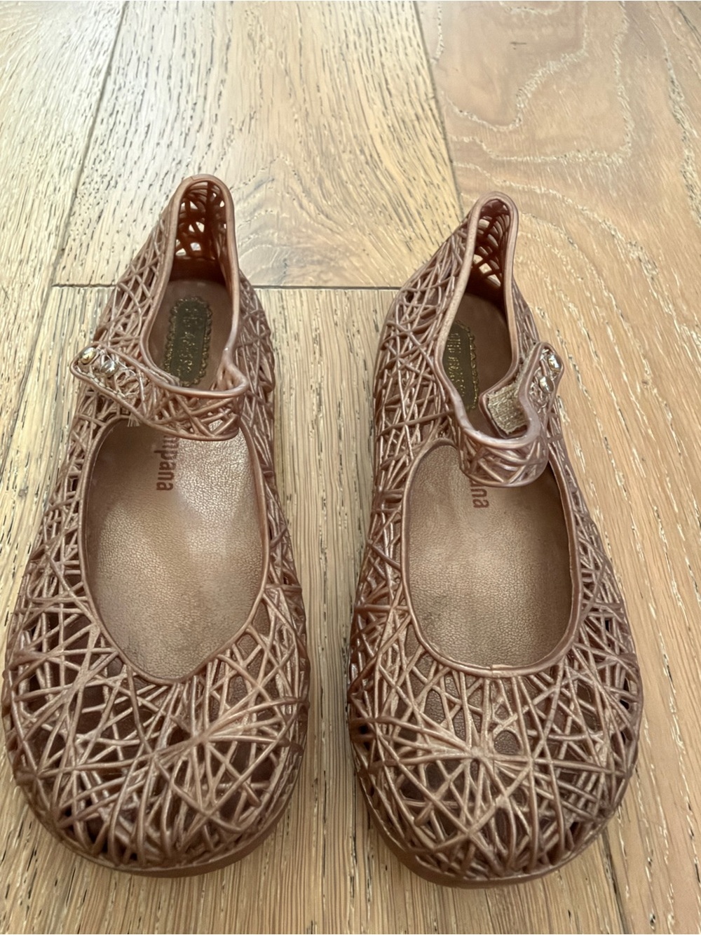 Toddlers Mini Melissa Brown Woven Jelly Mary Jane Sandals